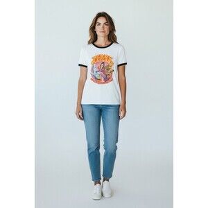 NWOT Katy Perry Playland Ringer Glitter Graphic T-Shirt white  Small